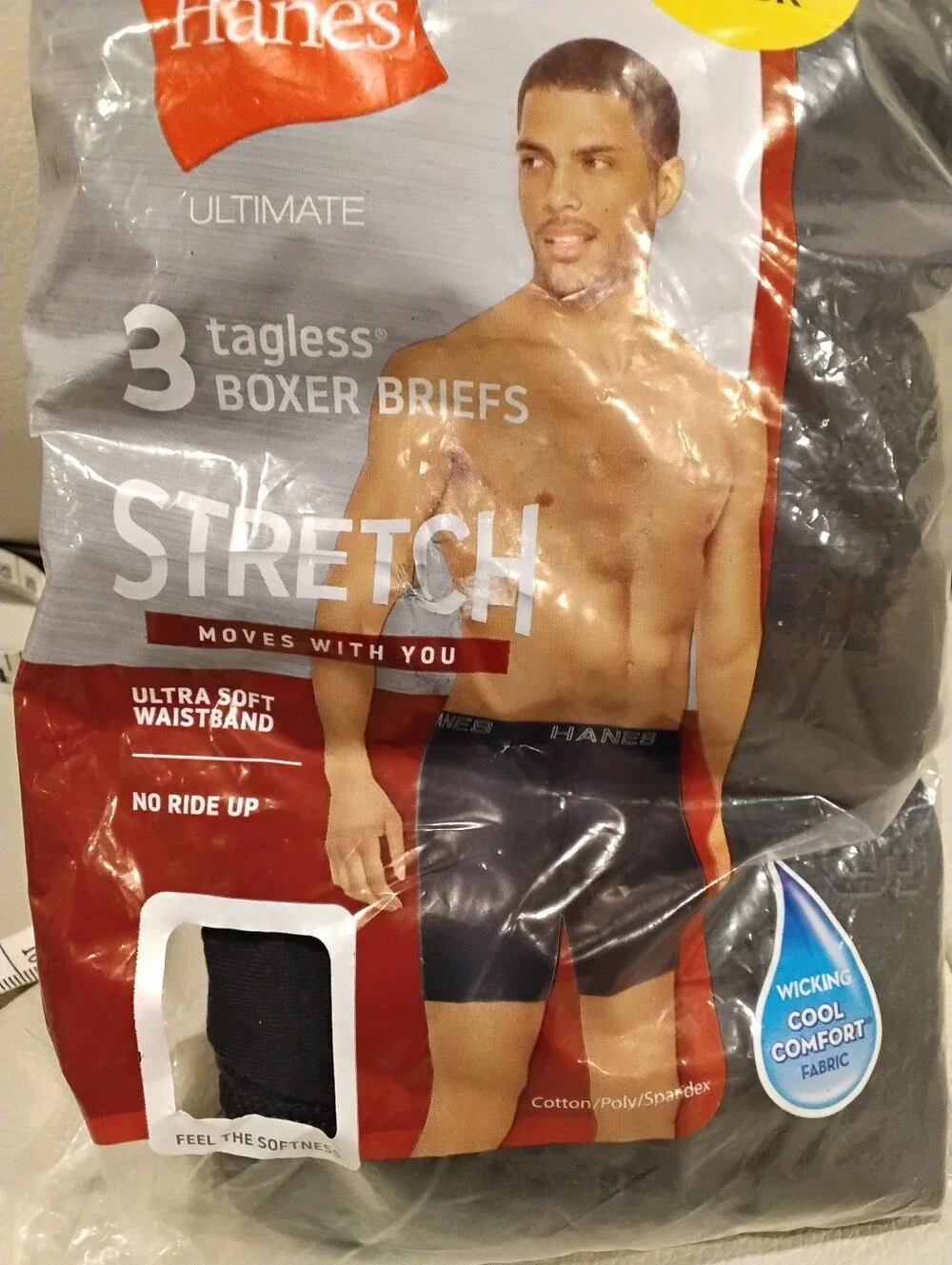 NWT Hanes 3 Pack Black Boxer Briefs Large